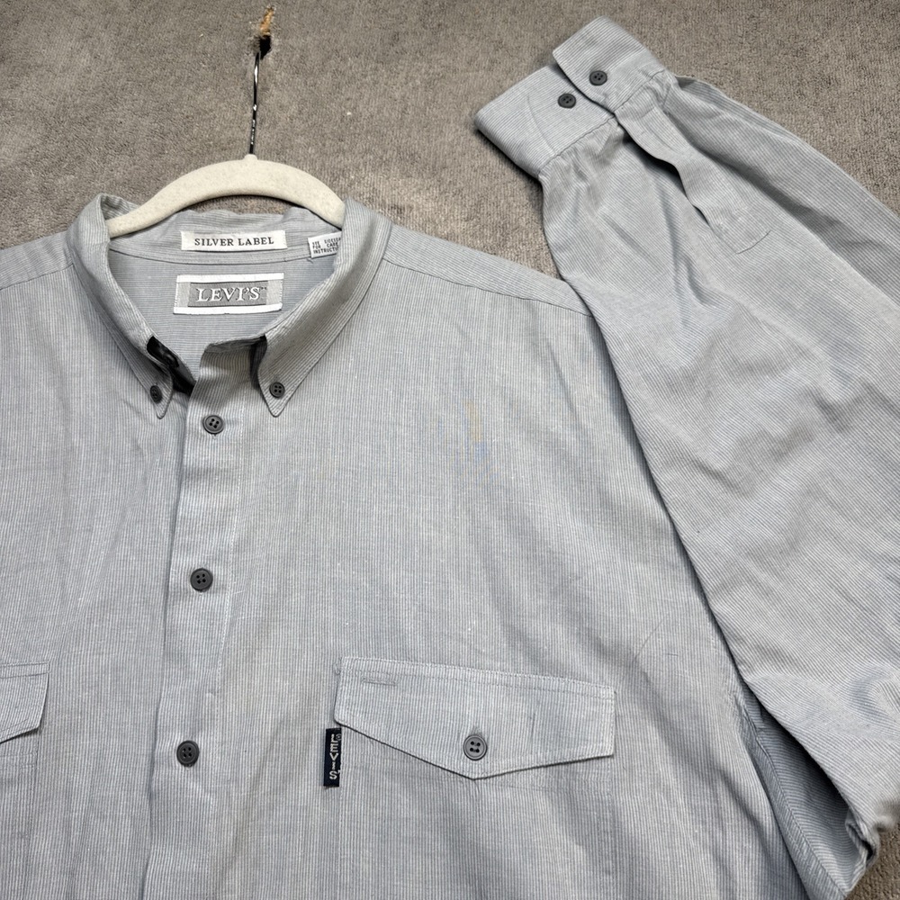 Vintage Levi's Silver Label Mens Shirt 3XL Gray Cotton‎ Button Front 90s